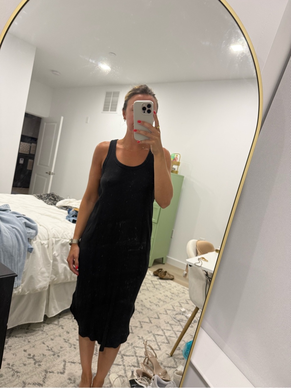 aerie Black Sleeveless Midi Tank Dress